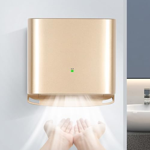 Naturalpowev Asciugamani ad Aria Calda Automatici, Elettrico Professionale 1250W, Asciugatura Veloce in 10 Secondi, Filtro HEPA, Guscio ABS Resistente, Perfetto per Bagni e Hotel Gold