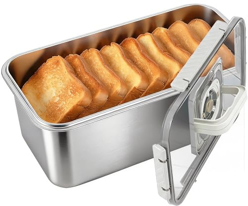 ANYPROLUS Bread Box Stainless Steel Bread Storage for Homemade Bread, Dishwasher Safe Bread Containers Storage Airtight Loaf, Airtight Bread Storage Container with Lid and Handle