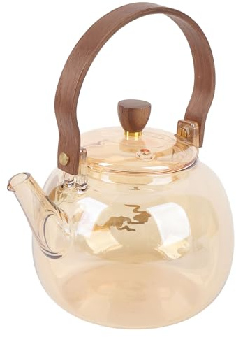 Zunate Teiera in Vetro Borosilicato 950ML Bollitore per tè Trasparente con Manico in Legno per Bollire il tè Sfuso su Stufa Elettrica in Ceramica Home Office