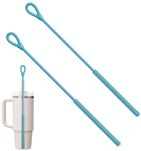 2Pcs 9.84 Extra Long Silicone Bottle Brush, Reusable Bendable Dual-Purpose Straw Cleaners Set For Stanley Straw Cleaner,Straws, Lids & Narrow Spouts (Blue)
