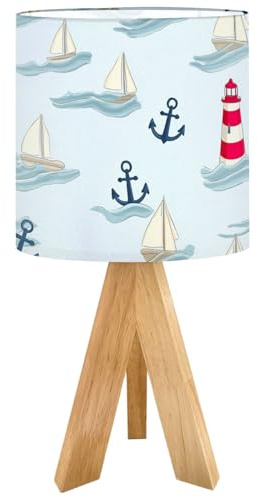 RAINFALLARING Tripod Bedside Table Lamp for Bedroom Children s Seamless Ships Sailboats Anchors Nightstand Lamps Desk Lamp with Linen Fabric Shade for Nursery Room Living Room Kids Room