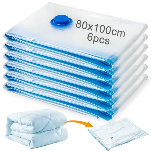 XRXYMQ Bolsas Almacenaje Ropa 100 x 80 cm Juego de 6 Piezas Bolsas Envasar al Vacío Ropa Grandes Reutilizables a Prueba de Polvo e Impermeables que Ahorran Espacio Ideales para Viajes y Almacenamiento