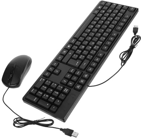 PRETYZOOM Clavier Filaire USB et Souris Silencieuse pour Pc, 104 Touches Pavé Numérique Intégré, Design Ergonomique en Abs, Facile à Utiliser pour Bureau