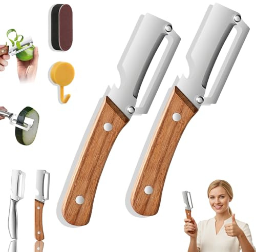Multifunktionaler Gemüseschäler Für Die Küche, 2 in 1 Schäler Mit Holzgriff Und Scharfer Edelstahlklinge, Tragbare Küchenschäler Für Das Einfache Schälen Von Kartoffeln, Obst Und Gemüse (#04)
