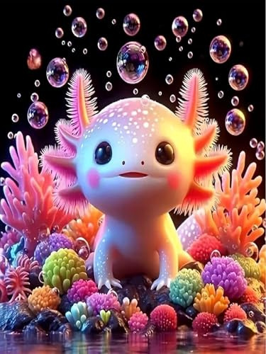 ParNarZar 5D Diamond Painting Axolotl 30x40cm, Diamant Painting Bilder mit eckigen Steinen, Diamond Painting Set für Erwachsene