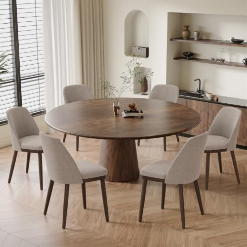 MALOL Thick Wood-base Dining Chairs Set of 6, Upholstered Kitchen Chairs with Solid Wood Legs and Thick Seat Cushion, Modern Dining Room Chairs for Kitchen Dining Room Restaurant, Camel