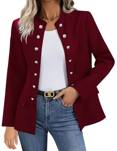 Stående krage dubbel knapp blazer för kvinnor Storbritannien, stretch damer öppen framsida | Kappa lätt lager jacka lös rak pendlare ytterkläder för vår höst bilresor helg sightseeing