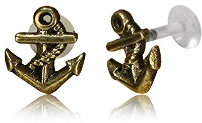 CHICNET Labret Lippen Piercing Acryl Anker Seil antik golden Brass Motiv 08 mm