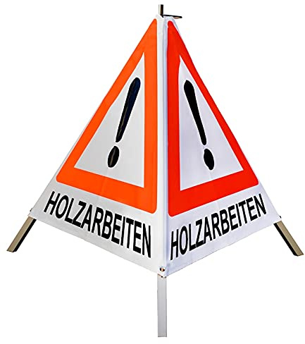 Warnpyramide/Faltsignal Achtung(VZ101) HOLZARBEITEN 70cm - weiß tagesleuchtend, leicht