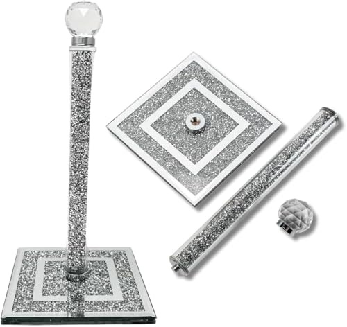 Portarotolo da cucina riempito con cristalli schiacciati, 31 cm, autoportante, montaggio a parete cromato, supporto per asciugamani, decorazione per la casa, porta fazzoletti, accessori