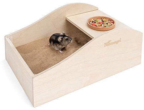 Niteangel Sandbad für Hamster, staubfrei, Holzdusche und Sandwanne für kleine Tiere wie Hamster, Mäuse, Lemmaus oder Rennmäuse, Größe M (L x B): 30 x 19,8 cm