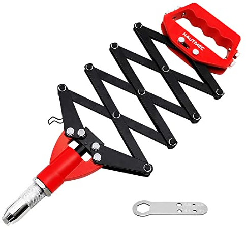 HAUTMEC Rivet Gun Heavy-Duty Press-Type 5-in-1 Labor Saving Pop Rivet Tool with Portable Wrench,Fast Single Pull Action Riveter for Metal HT0130