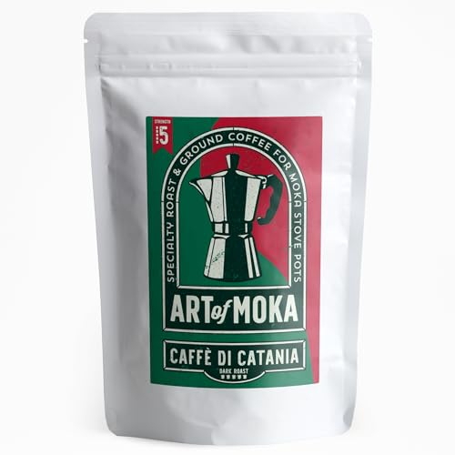 Art Of Moka Strong Moka Ground Coffee 227g - Dark Roast - For Italian Moka Stovetop Pot Coffee Makers Caffe di Catania Espresso - Strength 5