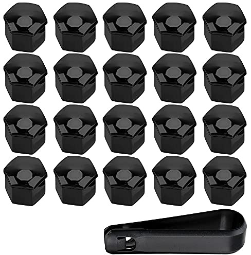 ETOPARS 20 Stück 17mm Auto Radmutterkappen Radschrauben Kappen Universal Reifen Mutter Abdeckungen Radmuttern mit Entfernung Werkzeug Schwarz
