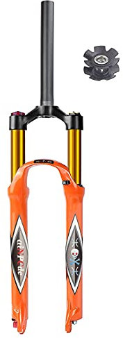 aiNPCde 27.5 29 Fourches Vélo Fourche Suspension Air VTT Orange, Ajustement du Rebond Tube Droit/Conique Verrouillage Manuel/à Distance Ultra-léger XC de Montagne Avant Voyager 140mm, 26 inch