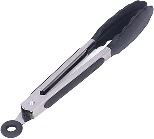 : GaoBangM Kitchen Tongs 27cm Kitchen Stainless Steel Silicone Tongs, 1 PC | Non-Slip Premium Cooking Tongs Set for BBQ, Serving, Frying, and Cooking, Black