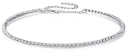 LEEQBCR 1pcs enge Halskette mit funkelndem Strass und Zirkonia-Diamanten, glitzernde Modeschmuck, Nachtclub-Schmuck für Damen, Mädchen und Brautjungfern, Silberfarben
