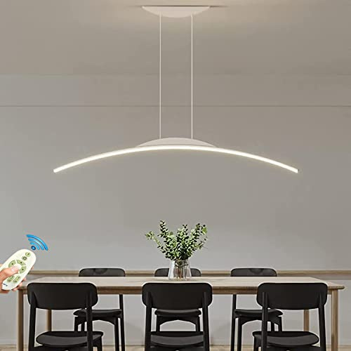 Lanekd Lampe Moderne Esstischlampe LED Pendelleuchte Dimmbar, Esszimmerlampe Wohnzimmerlampe Küchenlampe Hängend Leuchte, 3000K-6500K Mit Fernbedienung Hängelampe Höhenverstellbar (Weiß, L120cm)
