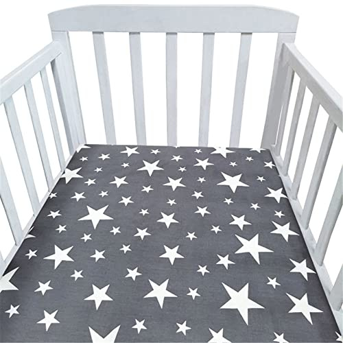 Hiseng Baby Spannbettlaken Spannbetttuch für Beistellbett & Kinderwagen, Karikatur Tier Stern Matratzenschoner Spannbettlaken Baumwolle Stubenwagen Bezug Matratzenbezug (Graue Sterne,140x70cm)