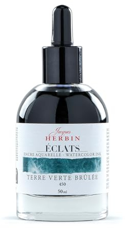 Jacques Herbin 16450TAMZ - Encre Beaux-Arts aquarelle Éclats-Terre verte brûlée 50ml