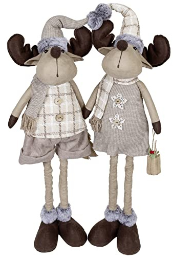 Christmas Paradise Weihnachts-Elch 40cm ausziehbar (66cm) im 2er Set Teleskopbeine Rentier braun