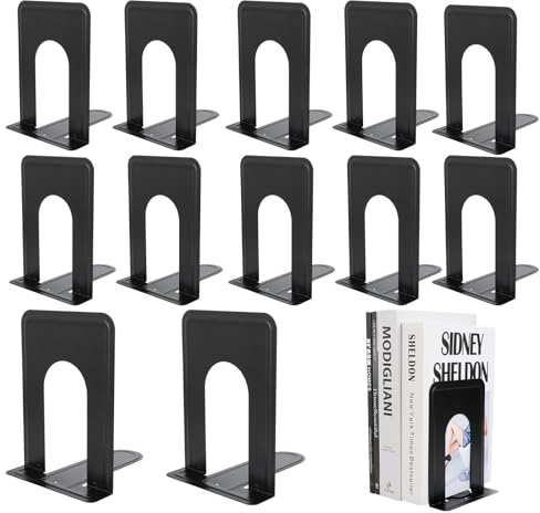 12 Stück Buchstütze 17 x 12 x 15 cm Buchstützen Metall Schwarz Buchstütze Groß Buchstützen Buchständer Buchhalter Regal Bookend Holder Bücherstütze Buchregal für Bücher, DVDs, Magazine