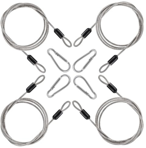Wkmamo 4 Stück Stahlseil mit Ösen 1m, Edelstahl Sicherheitskabel 2mm mit 4 Karabinern, Diebstahlschutz Drahtseil für Fahrrad Motorrad Gartenmöbel Gepäck, Silber