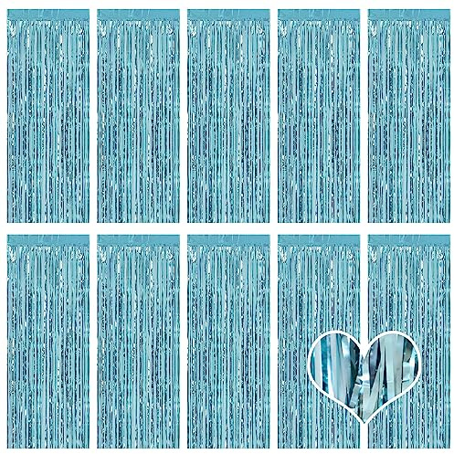 Ohiyoo 10 Stück Blau Lametta Vorhänge 1 x 2.5M Tinsel Curtain Folien Fransen Metallic Lametta Vorhange für Geburtstag Partydekor Verlobung Hochzeit Weihnachten Neujahr Dekoration (Blau)