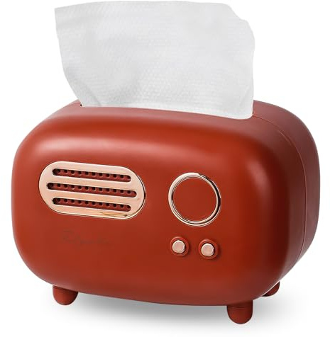 Taschentuchspender Für Wohnzimmer, Taschentuchbox Mit Rutschfester Boden, In Radioform Tissue Box, Moderne Multifunktionale Kosmetiktücher Box Für Esszimmer Badezimmer Schlafzimmer Auto Büro(Rot)