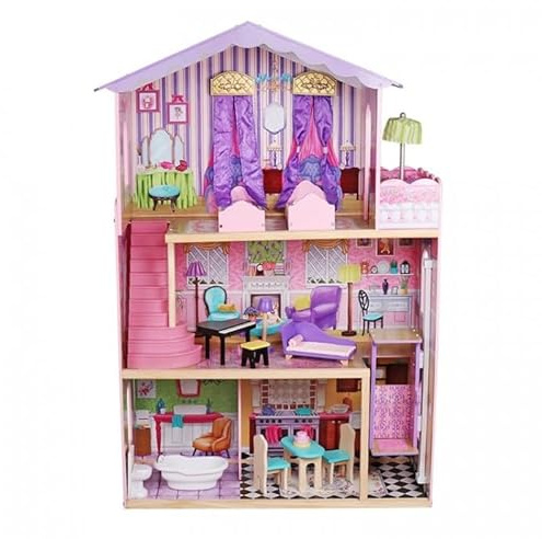 Casita de Muñecas Rosa de Madera Derly con 3 Plantas Muebles y Accesorios para Muñecas de 30 cm Juguete para Niñas ATAA Toys
