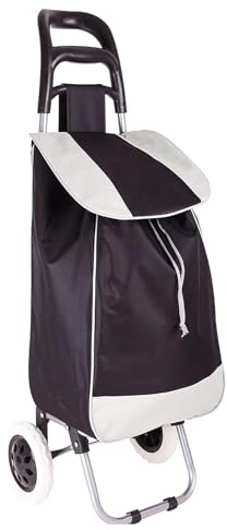 Carro de la Compra Ligero, Capacidad de Carga 42 litros, Bolsillo Frontal con Cremallera, con Ruedas Resistentes a la Lluvia, para la Compra de Alimentos, 35x25x94cm, Grande (Negro)