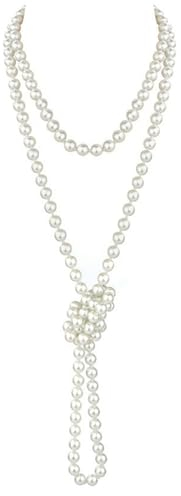 Weiß Perlenkette Lang,8mm Imitation Pearl Necklace,180cm Modeschmuck, Retro Stil, für Damen