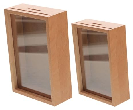 MOLUCKFU 2stücke Holz Spardose Mit Bilderrahmen Transparentes Design Für Schreibtisch Wohnräume Fördert Spargewohnheiten Stilvolle Dekoration