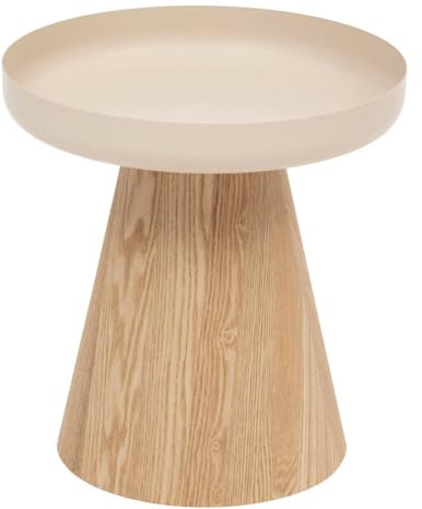 Atmosphera - Mesa Auxiliar Hercyna, Acero y Madera, 40 cm de diámetro x 42 cm de Alto, Tablero Redondo con Bordes elevados - para salón, Dormitorio o como Mesa de Centro.