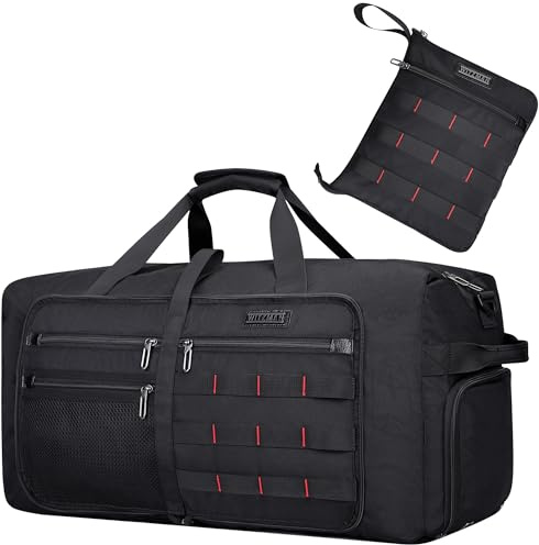 WITZMAN Faltbare Reisetasche Herren 65L Leicht Weekender mit Schuhfach | Nylon, Zusammenfaltbar für Platzsparende Aufbewahrung, Vielseitig für Gym, Wochenend, Sport, Übernachtung, B697 Schwarz