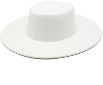 Jiaxu-Hüte Woll-Jazzzylinder for Herbst und Winter, konkav-konvexer Ringzylinder, 9,5 cm großer Filzhut mit großer Krempe(Weiß)