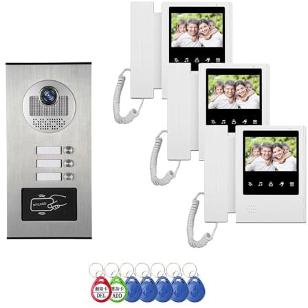 Wired Video Intercom Door Bell Infrared Night Vision Doorphone Home Security System,3-Family Doorbell, 7-inch Touchscreen Display,Unlocking Support, Two-Way Intercom, Motion Detection
