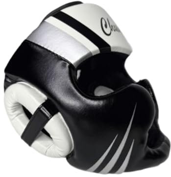 Perfeclan Boxkopfbedeckungen Muay Thai Kopfbedeckungen Vollschutz Protector Zubehör Boxhelm MMA Kopfbedeckungen für MMA Sparring Muay Thai, Schwarz-Weiss