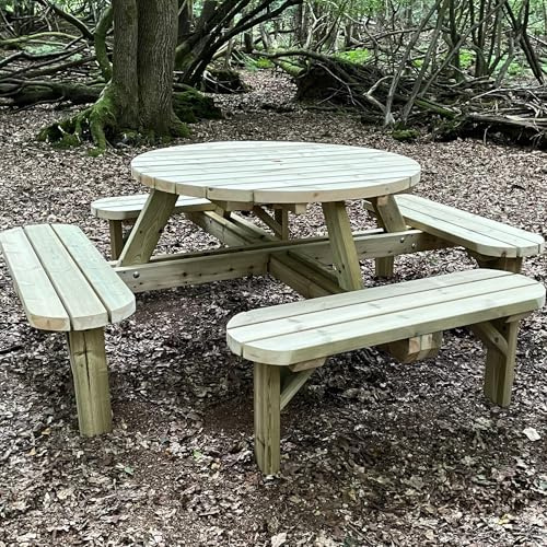 MG Timber Products: Handmade 8-Seater Round Picnic Table/Pub Bench – Made From Premium Furniture Grade Swedish Redwood
