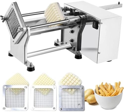 Cortador de Patatas Fritas, Comercial Cortador Profesional Papas Fritas Máquina Eléctrica Papas Fritas para Air Fryer Patatas para Patatas, Verduras y Frutas con Hoja de 6mm 9mm 13mm
