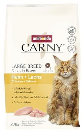 animonda Carny Cibo secco per gatti pollo + salmone (1 x 1,75 kg), cibo secco per grandi razze di gatti senza zucchero e cereali, con molta carne fresca e pesce