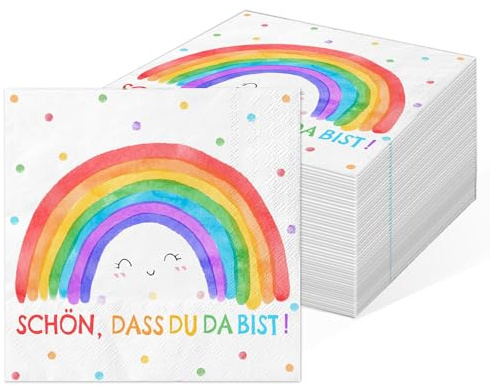 40 Stück Servietten Regenbogen, Geburtstag, Einschulung, Kindergeburtstag, Schön Dass Du Da Bist für Geburtstage, Partys und Feiern