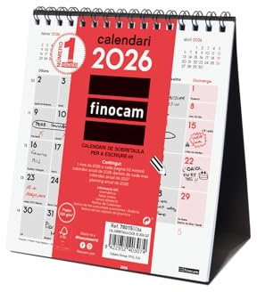 Finocam - Calendrier de bureau 2026 avec vue janvier - décembre (12 mois) | Calendrier 2026 | Planificateur mensuel neutre catalan