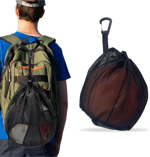 2 Pezzi Rete Porta Palloni,Sacca da Pallone,Rete da Calcio,Borsa a Rete,Rete Porta Palloni per una, Portatile Borsa Basket con Clip a MoschettoneZaino Portatile,per Calcio,Pallavolo,Basket,Tennis