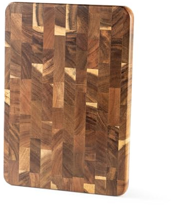 End Grain Acacia Wood Chopping Board – Heavy Duty Wooden Cutting Board for Kitchen with Side Handles, Non-Toxic Butcher Block for Meat, Fruit, Veg, Cheese & Bread – Solid Wood Board (33 x 23 x 2.5 cm)