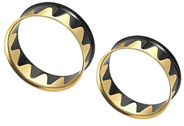 Lirzxin Plug Ohr Expander Set 22mm, 2 Stück Tunnel Set Edelstahl Damen Herren Double Flared Hohl Rund mit Welle Flesh Tunnel 22mm Schwarz Gold