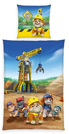 Herding Rubble and Crew Bettwäsche-Set aus 100% Baumwolle, Wendbare Kinderbettwäsche mit Kissenbezug 80x80 und Bettbezug 135x200 cm, Produziert nach Oeko-TEX Standard 100