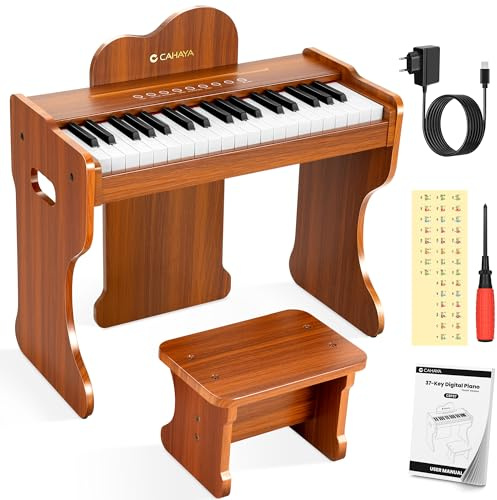 CAHAYA Clavier Piano pour Enfants en Bois - Piano Numérique 37 Touches pour Tout-Petits, avec Commandes Tactiles, Instrument Éducatif Musical, Jouet en Bois pour Filles et Garçons 3+