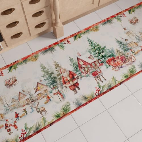 PETTI Artigiani Italiani - Weihnachts-Küchenläufer, rutschfest und waschbar, Weihnachtsteppich 52x180 cm, Xmas Santas Land, Made in Italy