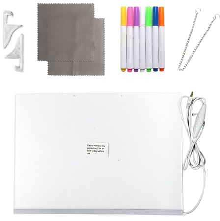 Lavagna per appunti a LED con colori – Superficie luminosa scrivibile | Strumento da disegno con penne a 7 colori per bambini, adolescenti, adulti, scarabocchiare, scrivere appunti